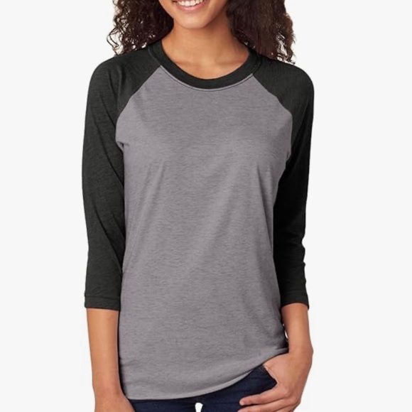 Next Level Apparel Heather grey Black dark charcoal grey 3/4 Sleeve Tee unisex m - Picture 1 of 1